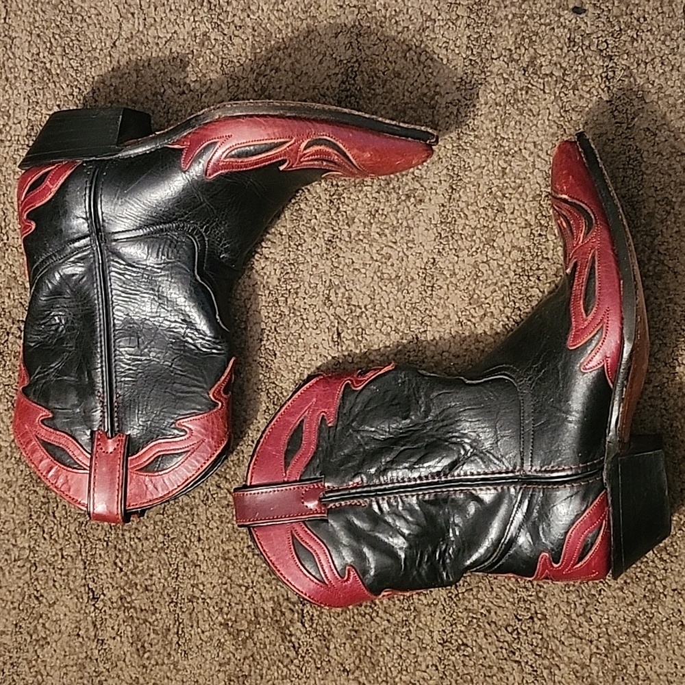 Code West Vintage Cowboy Cowgirl Boots Women’s Size 6 M Black & Red Leather